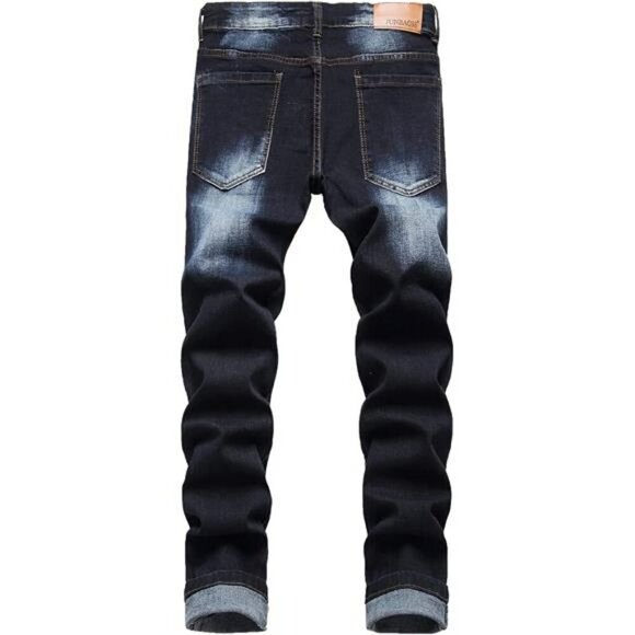 Junbaoss Mens Ripped Skinny Jeans Stretch Slim Fit Distressed Denim Pants - Picture 2 of 7